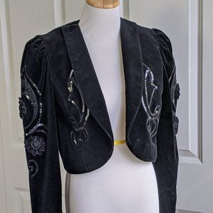 Vintage Velvet Bolero Jacket w/ Silk & Sequin